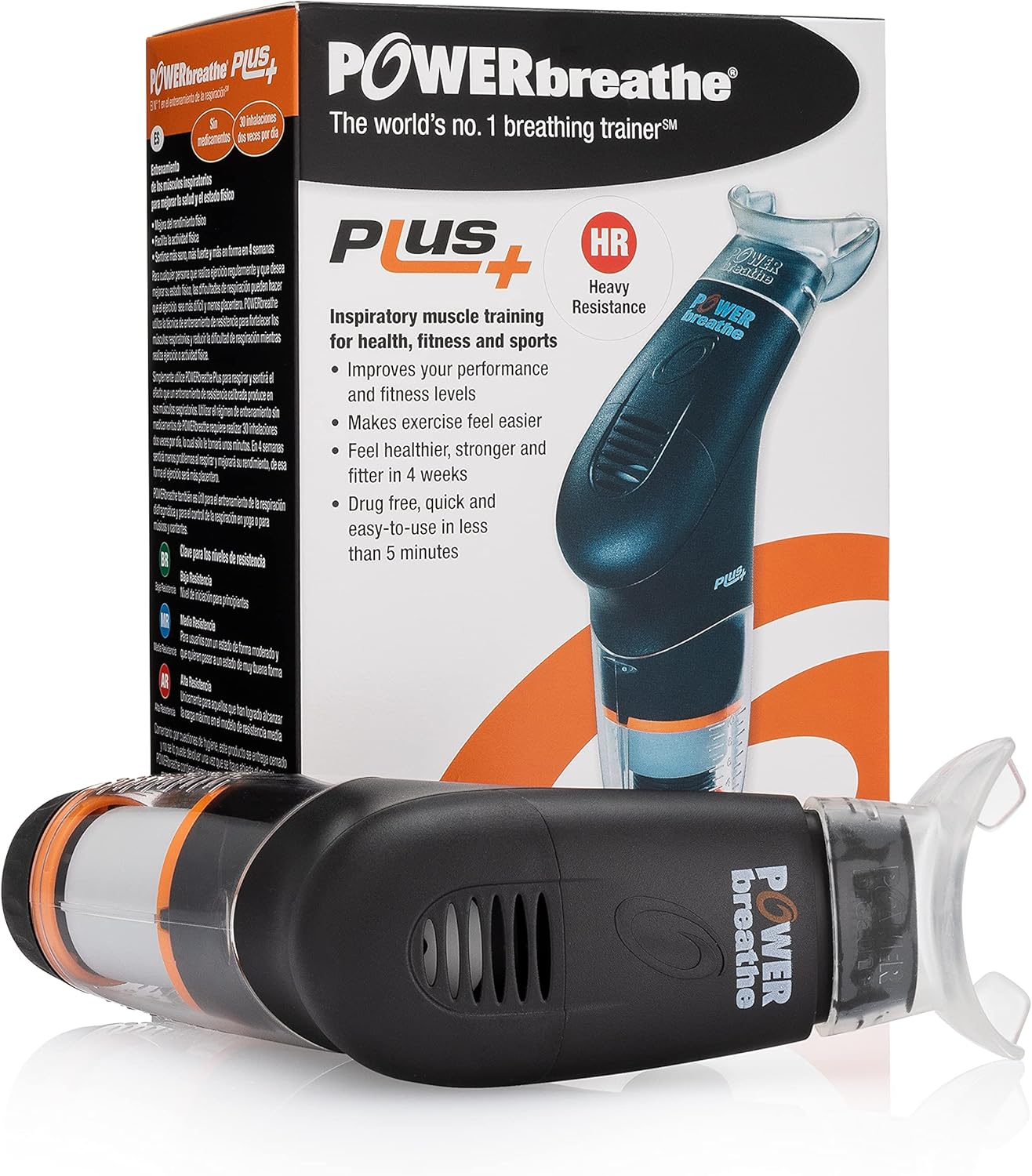 POWERbreathe - Breathing Exercise Device, Breathing Trainer and Therapy Tool to Strengthen Breathing Muscles and Help Lung Capacity, Handheld Inspiratory Muscle Trainer - Black, Heavy Resistance