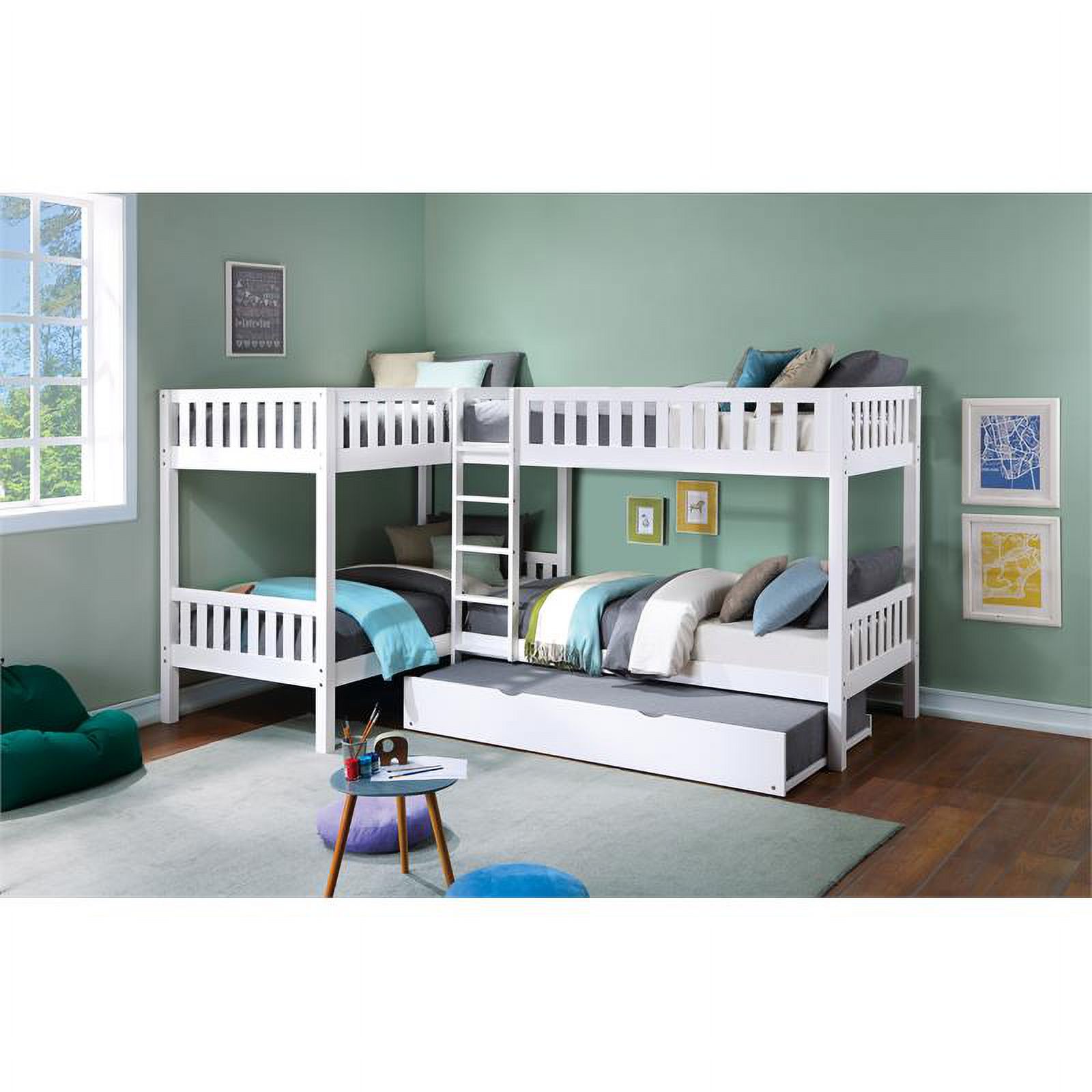 Lexicon Galen Transitional Wood Corner Bunk Bed with Twin Trundle in White