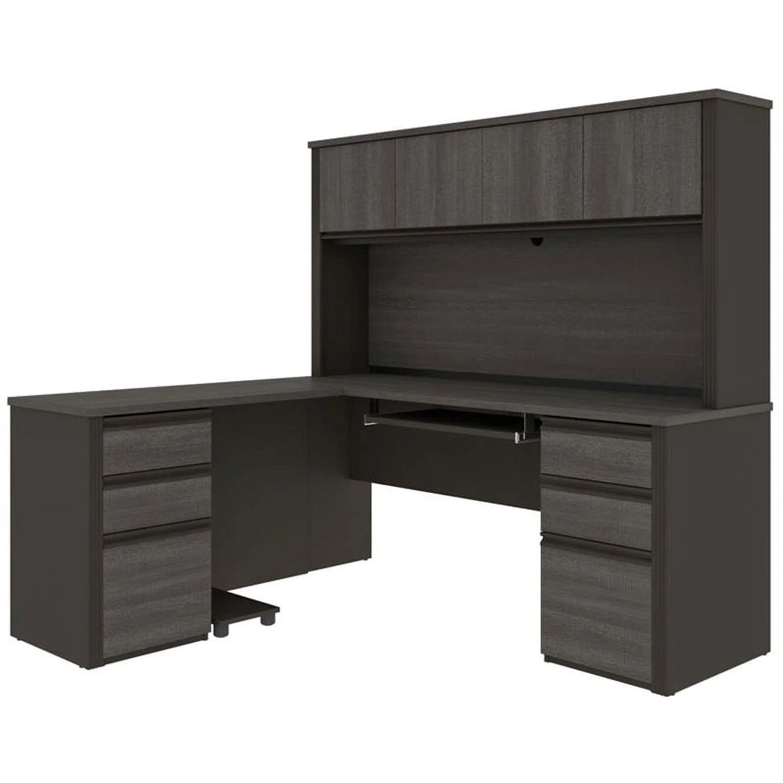 Atlin Designs 6 Piece Wood L Shaped Computer Desk with Hutch in Bark Gray