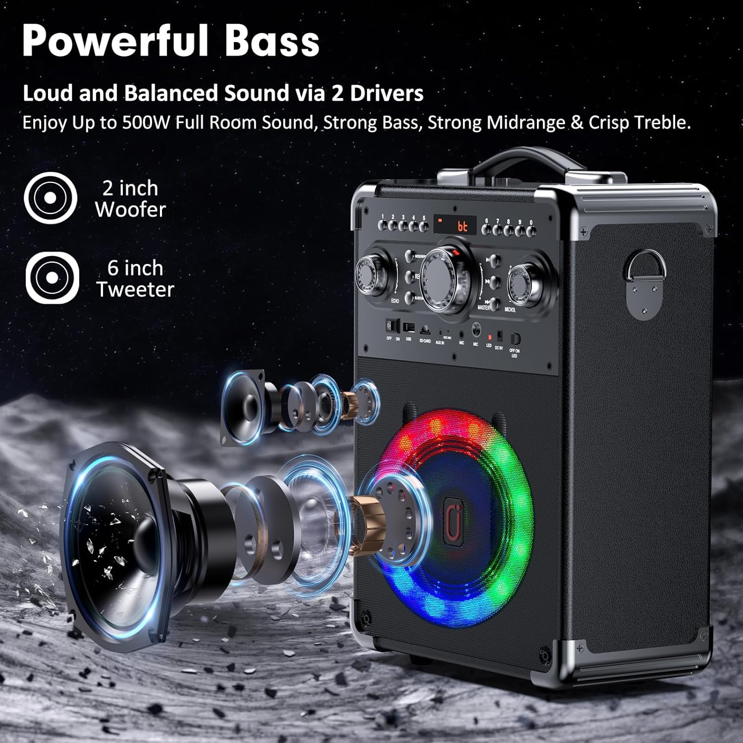Karaoke Machine, Bluetooth Speaker with 3 Wireless Microphones, Portable PA System for Party/Adults/Kids with Disco Lights & Remote Contro, Support TWS/USB/TF Card/AUX/REC S8-T