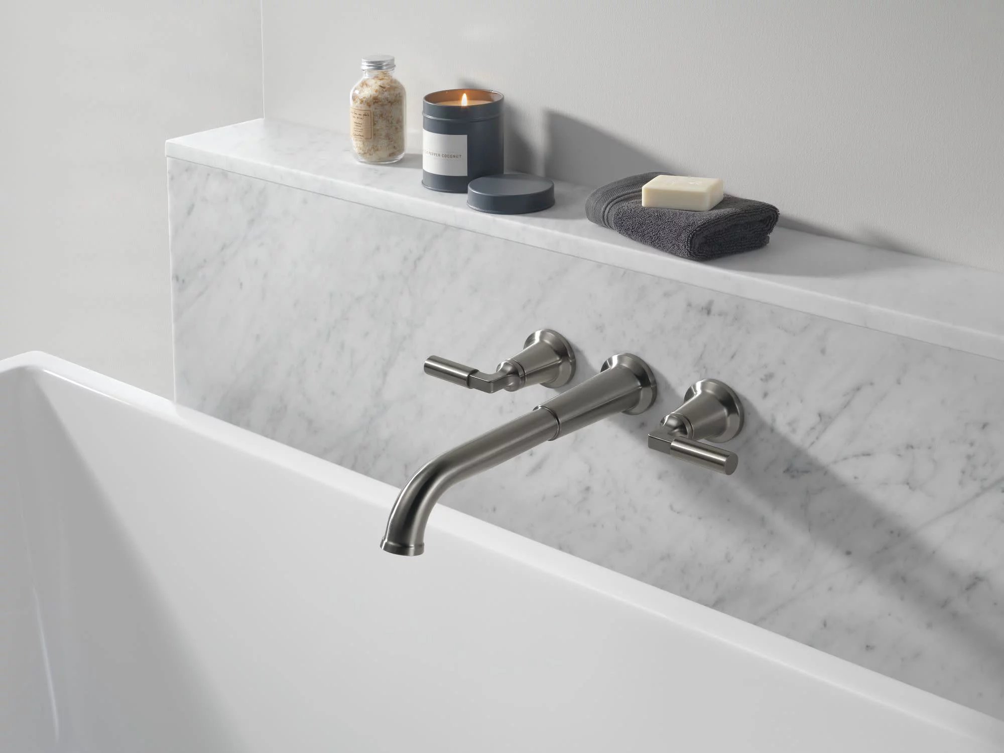 Delta T5748-Wl Bowery Double Handle Wall Mounted Tub Filler Trim - Nickel