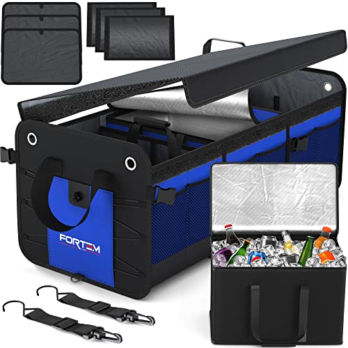 FORTEM SUV Trunk Organizer, Car Organizer, Collapsible Multi-Compartment Storage Bag for Car Accessories for Women Men, Non Slip Bottom, Adjustable Straps, Foldable Cover 50L (Standard, Black)