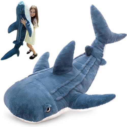 Tezituor 4.3ft Giant Whale Shark Stuffed Animal, 51 inch Large Stuffed Whale Shark Plush Ocean Toys, Hugging Soft Shark Whale Plush Pillow for Girls Boys