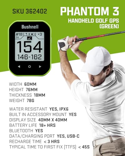 Wearable4U - Bushnell Phantom 3 Slope GPS Golf Green with Slope Technology, Touchscreen, Magnetic Cart Mount with Towel Bundle