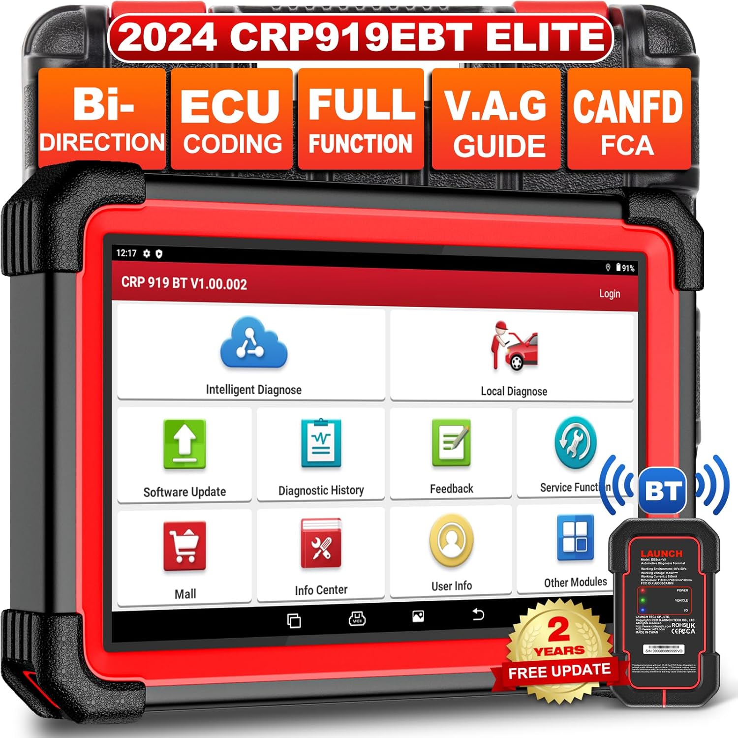 LAUNCH X431 CRP919EBT Elite Wireless Bidirectional Scan Tool, CANFD&DOIP, ECU Coding, 2024 Full System Diagnostic,31+ Reset,FCA AutoAuth,V.A.G Guide,Full Function,2Yrs Free Update,Upgraded of CRP919E