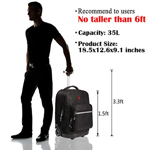 18 inches Wheeled Rolling Backpack Small Suitcase Carry-on for Business Men Women College Books Laptop Travel Trolley Bag, Black