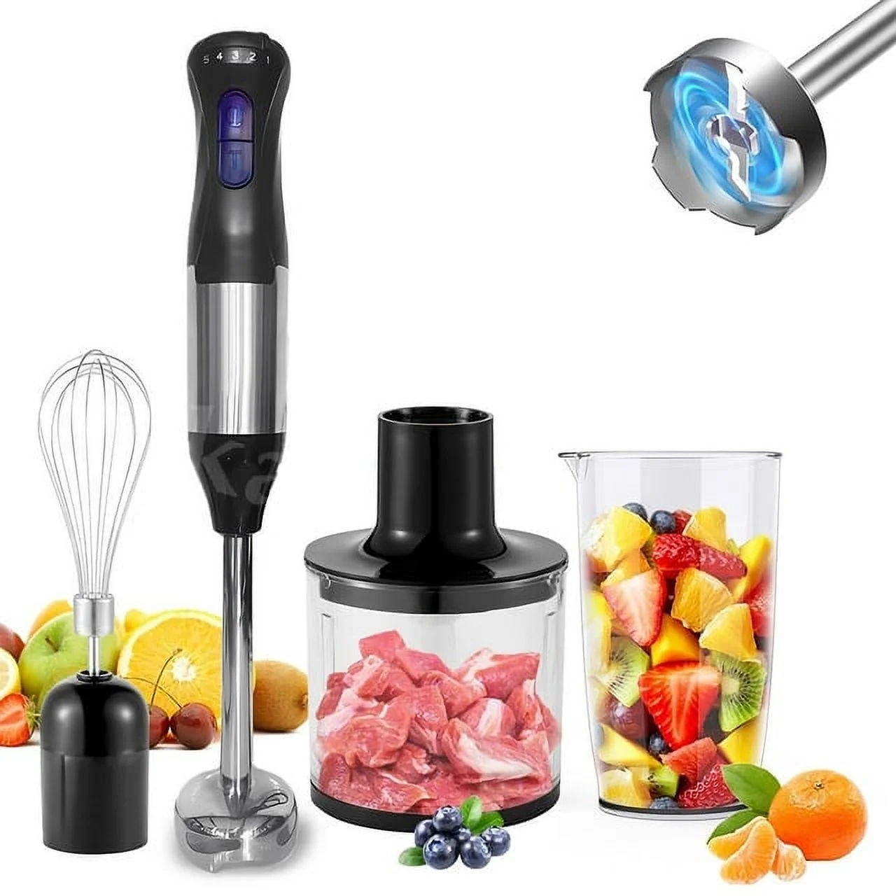 Immersion Blender, Hand Blender Electric, 4-in-1 Immersion Blender Handheld, 5-Speed, 1000W Handheld Blender - Hand Blenders Immersion, Hand Mixer Electric Blenders for Kitchen, Smoothie Blender