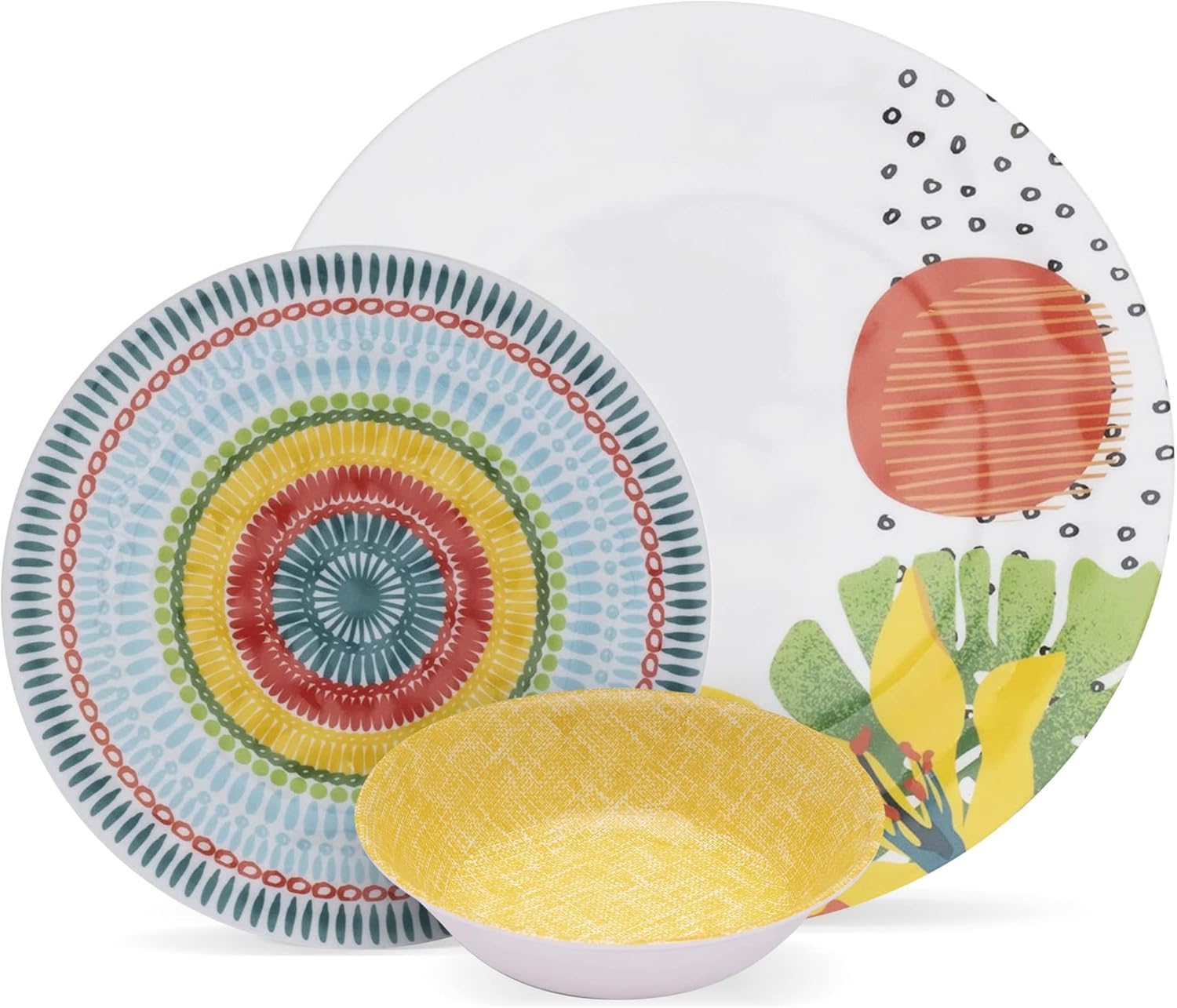 Safdie & Co. - Bright Florals Melamine Plates and Bowls Sets, Modern Dinnerware Set, Kitchen Dinnerware Sets, Indoor and Outdoor Plates, 12-Piece Kitchen Plates and Bowls Set, Dishwasher Safe, Fiesta
