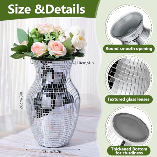 Layhit 2 Pcs Disco Ball Vase 8 Inch Mosaic Glass Vase Mirror Disco Ball Vase for Fashion Home Wedding Gift Office Living Room Kitchen Table Centerpieces Flower Arrangement (Navy Blue)