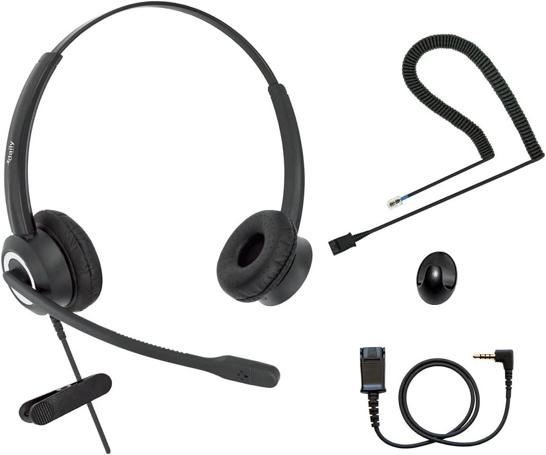 Compatible Grandstream Yealink Snom RJ9 VoIP Phone Headset Noise Cancelling Headphones HD Voice Plus 3.5mm Adapter (Binaural)