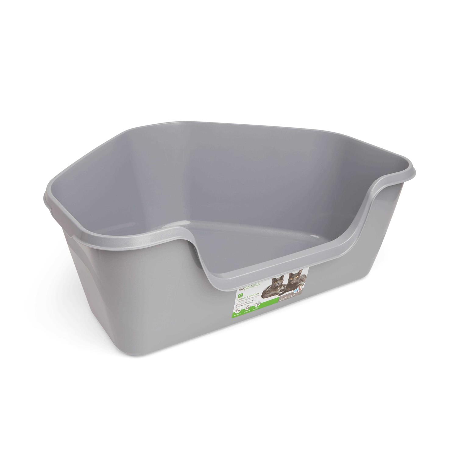 So Phresh High-Back Corner Grey Litter Box - Pet Supplies online store