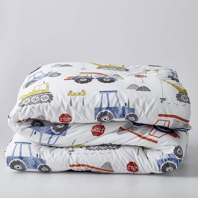 Company Kids by The Company Store Construction Zone Multicolored Graphic Organic Cotton Percale Full/Queen Comforter