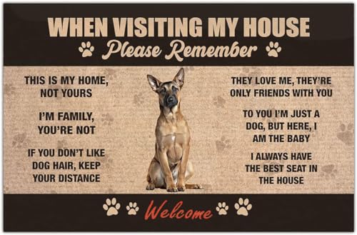 Belgian Malinois Dog Front Door Mat Welcome When Visiting My House Please Remember Decorative Doormat Non Slip Outdoor Indoor Entryway Floor Mats Rugs for Porch/Bathroom/Kitchen/Entrance