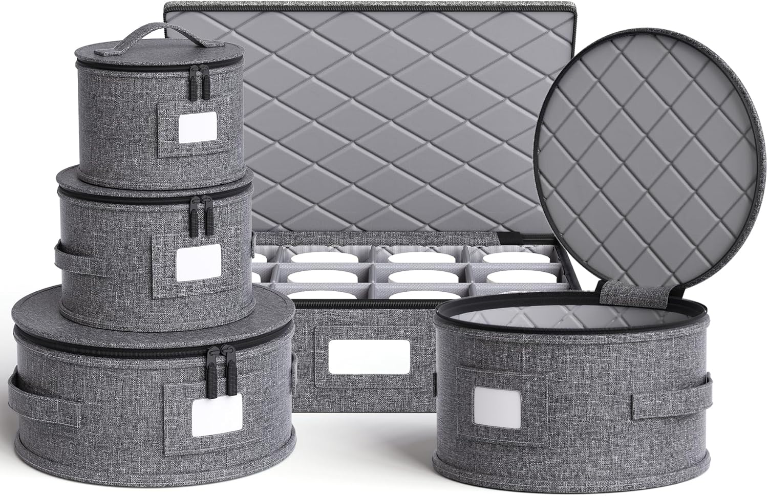 China Storage Containers Hard Shell Box for Moving Dishes, Plate, Saucers, Dinnerware, Mugs, Wine and Glasses Quilted Organizer Dividers for Packing Fine China Storage Containers 5Piece Grey