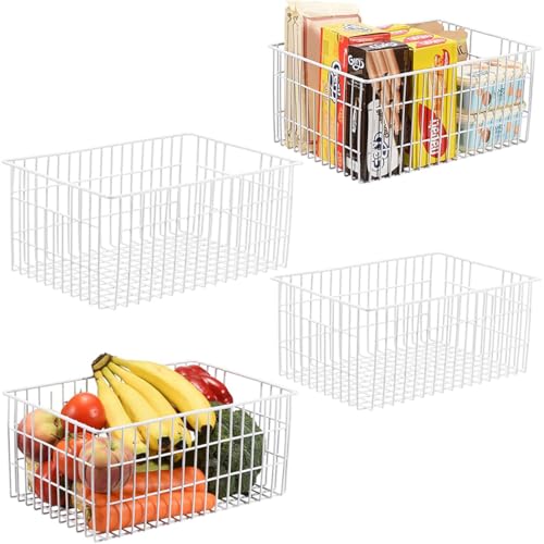 Orgneas Freezer Organizer Bins, Upright Freezer Basket Drawer Organizer Bins, Better Air Circulation Metal Wire Storage Container Bin For Chest Deep Freezers, Easy Sort & Get Food, 2 Large 2 Medium
