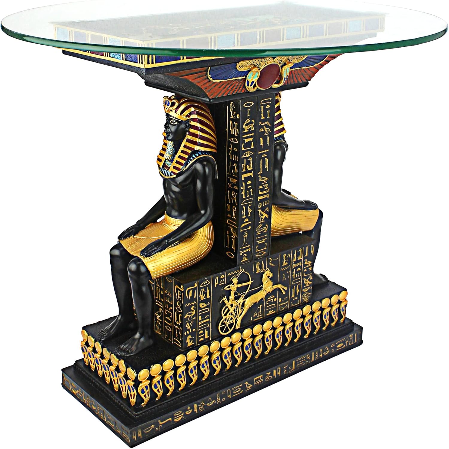 Design Toscano TUT The Egyptian Pharaoh Glass-Topped Sculptural Table, Single, Full Color