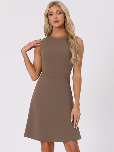 Allegra K Women's Work Dress Round Neck Solid Color Sleeveless A-Line Casual Office Dresses