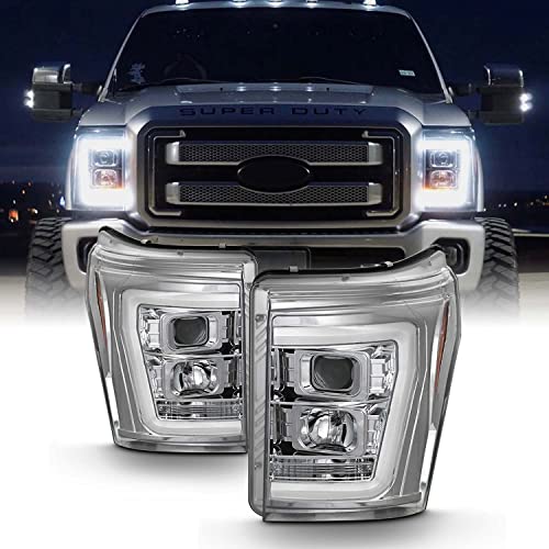 AKKON - For 2011-2016 Ford F250 F350 F450 F550 Superduty LED Tube Black Projector Headlights Driver+Passenger Pair