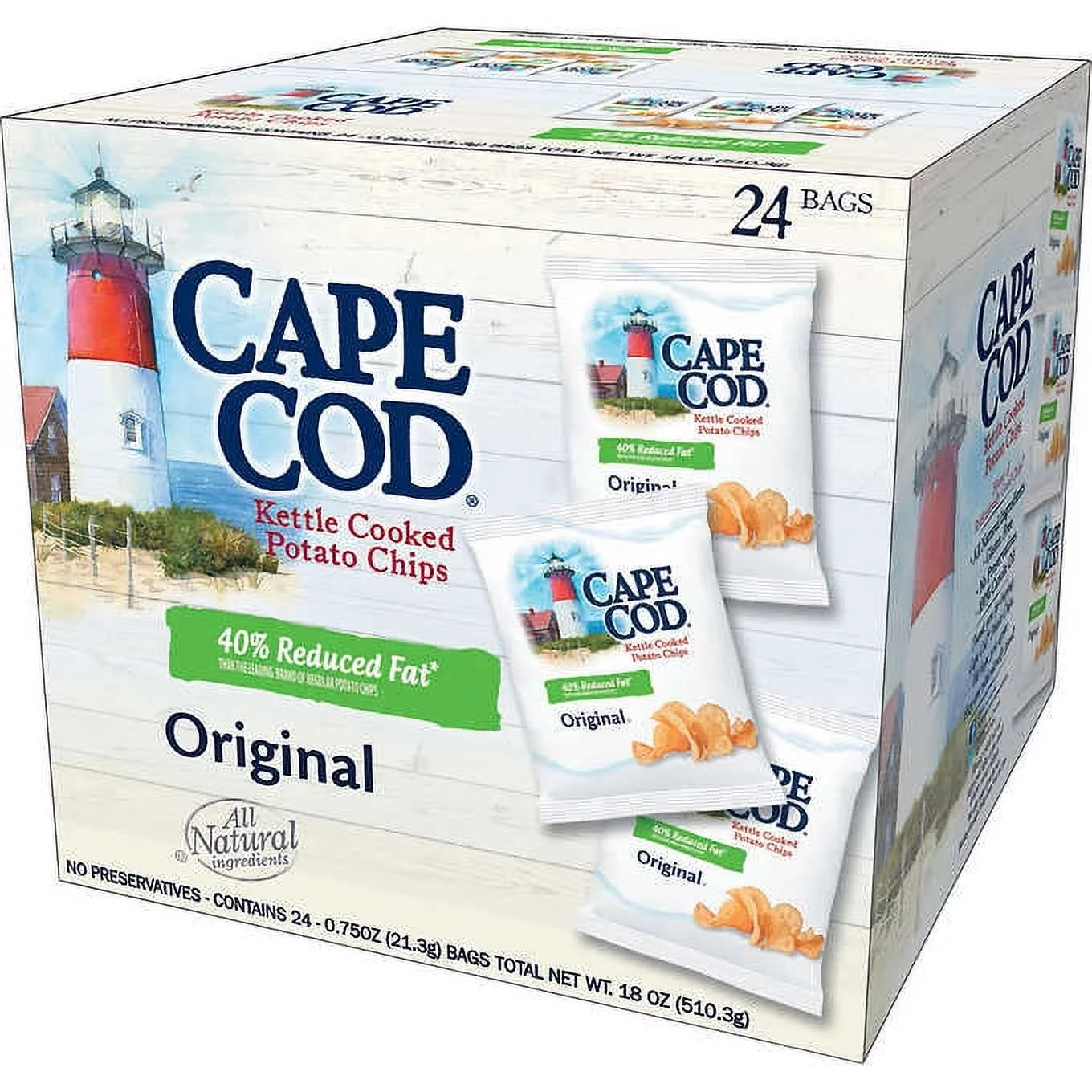 Cape Cod Kettle Cooked Potato Chips, Original, 0.75 oz, 24-count