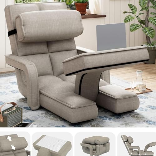 Esright Floor Chair, Padded Folding Gaming Chair with 14-Level Adjustable Backrest, Portable Recliner Seat Lazy Sofa for Adults for Living Room (Dark Grey)