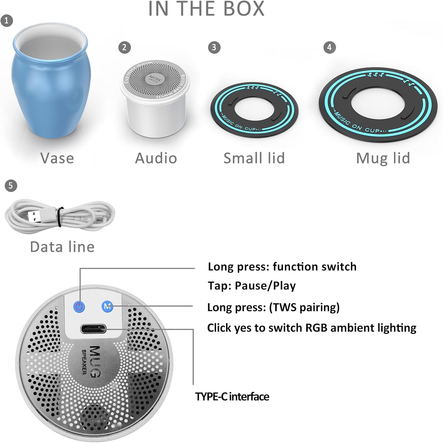 Bluetooth Speaker ，Music on Cup,Mug Speaker,Cup Cover Music,Bottle Cap Music,The Personalized Matching of The Sound Chamber Behind The Speaker Will Produce Different Sound Effects.