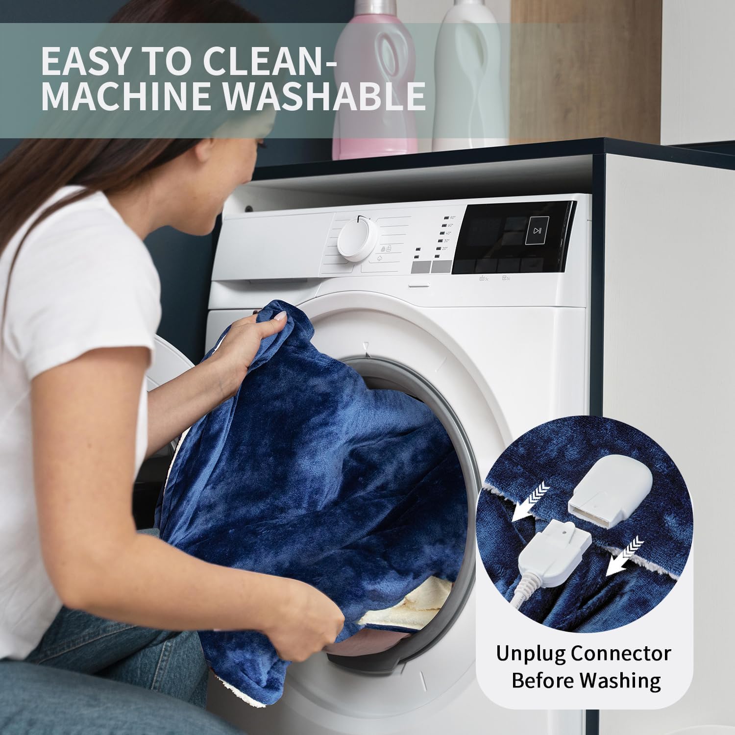 LP Electric Heated Blanket, Machine Washable Heating Blankets Throw, 50” x 60” Extremely Cozy-Warm Flannel Fast Heating with Hand Controller, 10 Heating Level Overheating Protection 8H Timer Blue