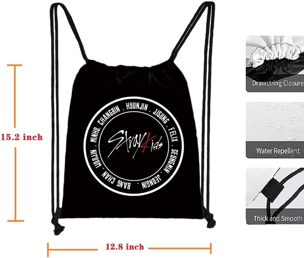Stray Kids Merch Gift Set, Including Stray Kids Album Photocards, Sticker, Drawstring Bag, Lanyard, Cards Holder, Keychain, Neacklace, Phone Holder, large, Black