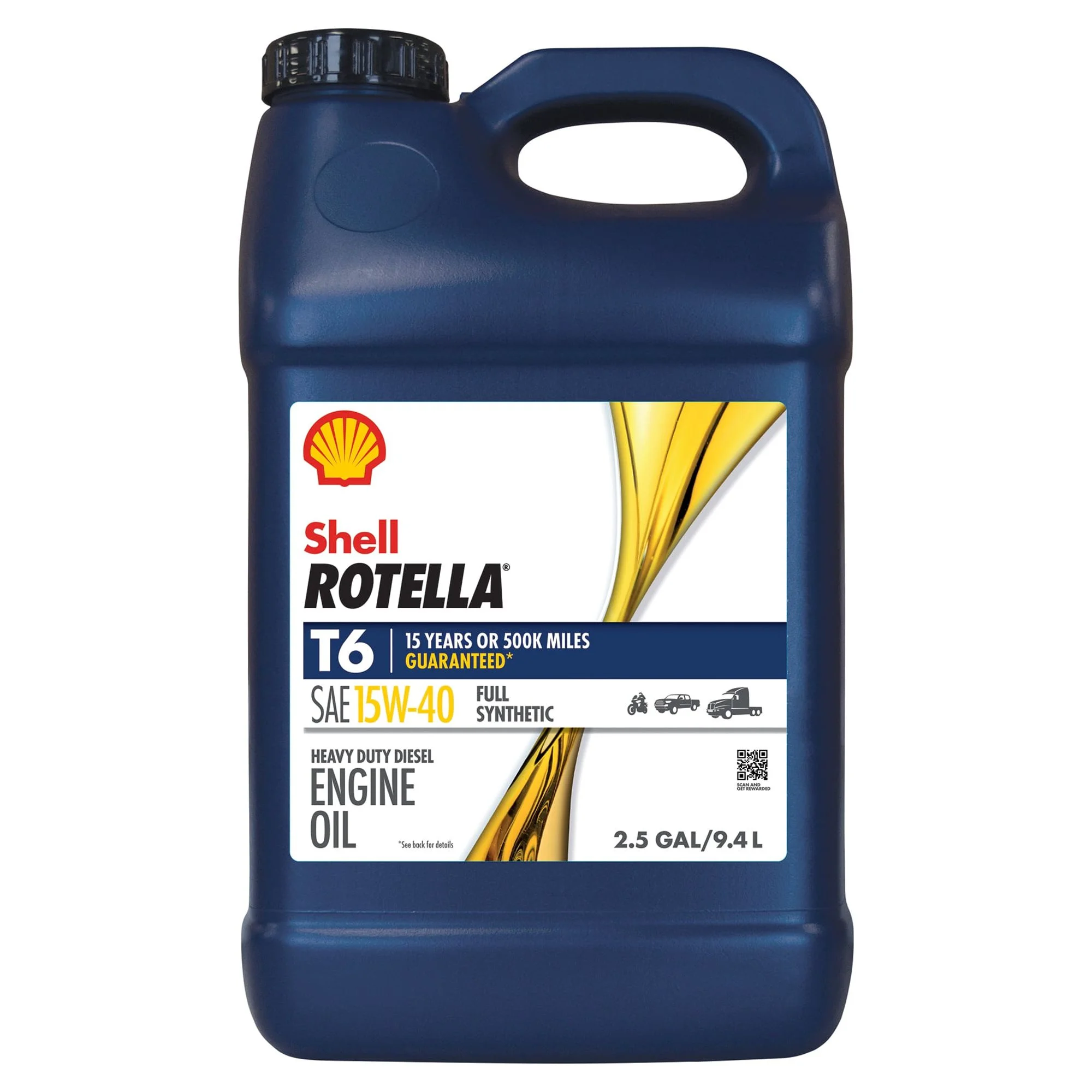 Shell Rotella T6 Full Synthetic 15W-40 Diesel Engine Motor Oil, 2.5 Gallon