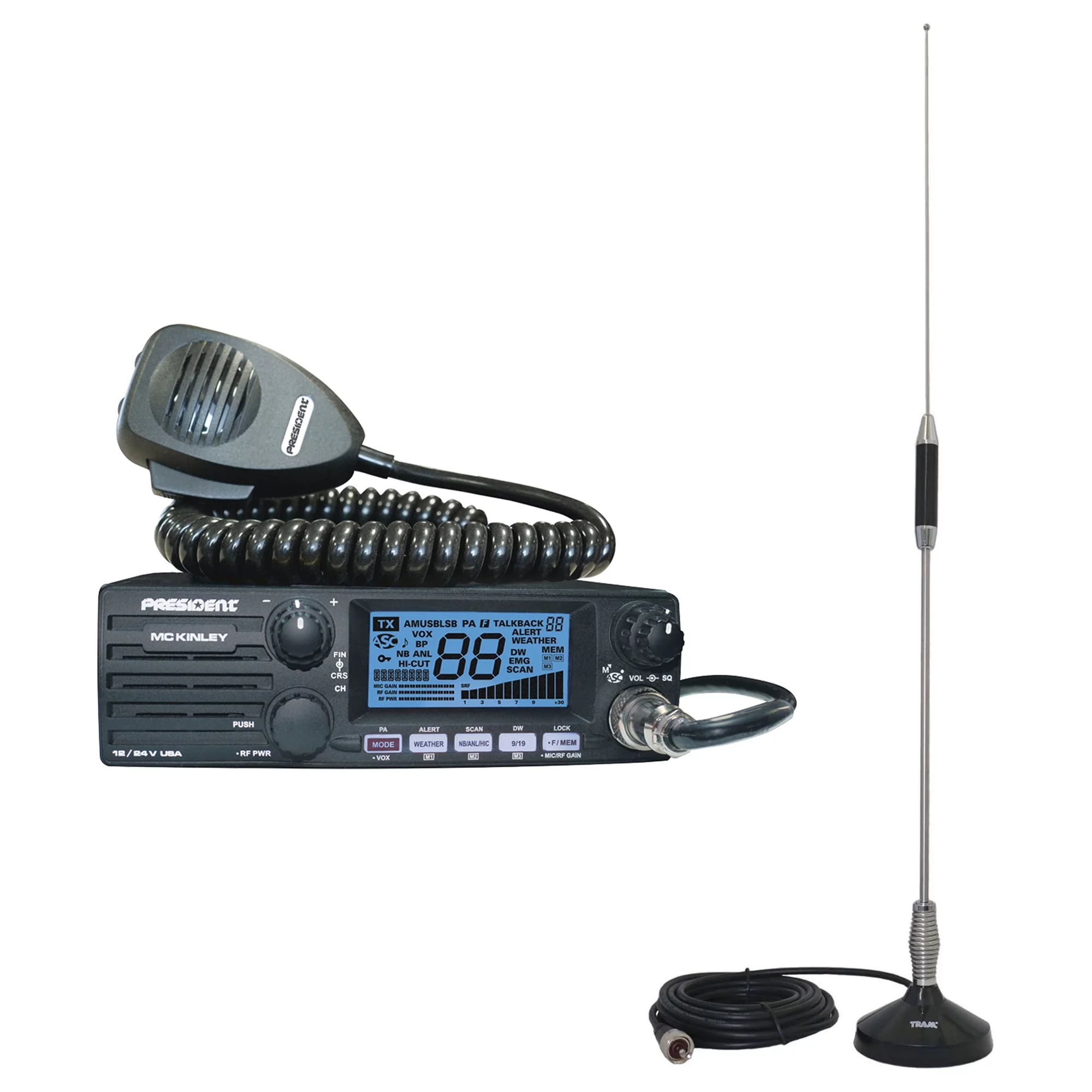 Group President Electronics TXUS600 Mckinley USA 12/24v CB Radio & Tram 703-HC CB Antenna Kit