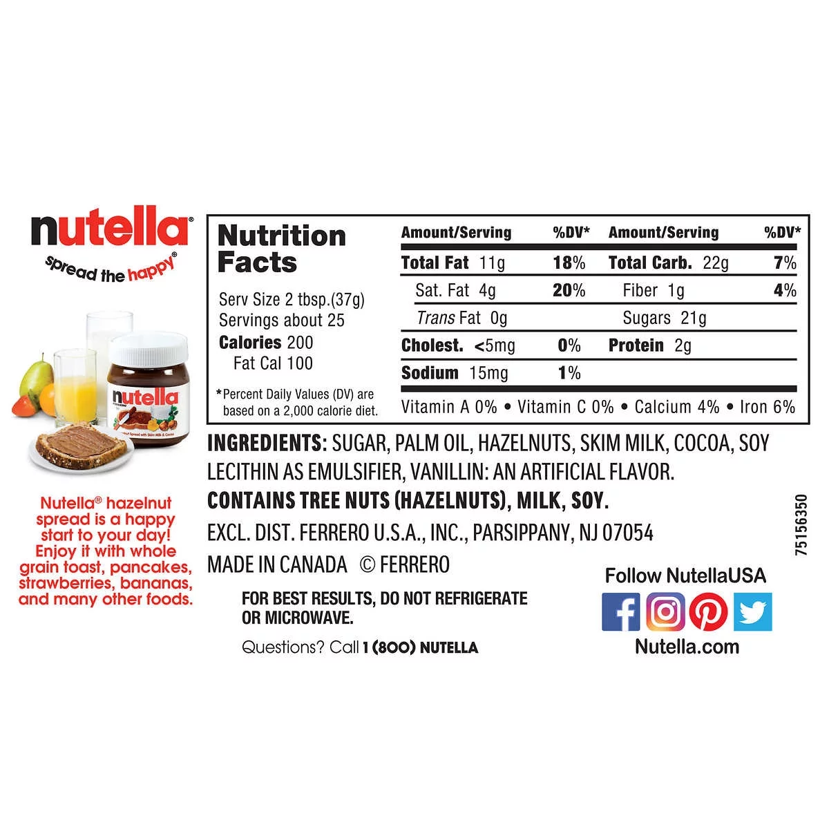 Nutella Hazelnut Spread, 33.5 oz Bottle, 2 Pack