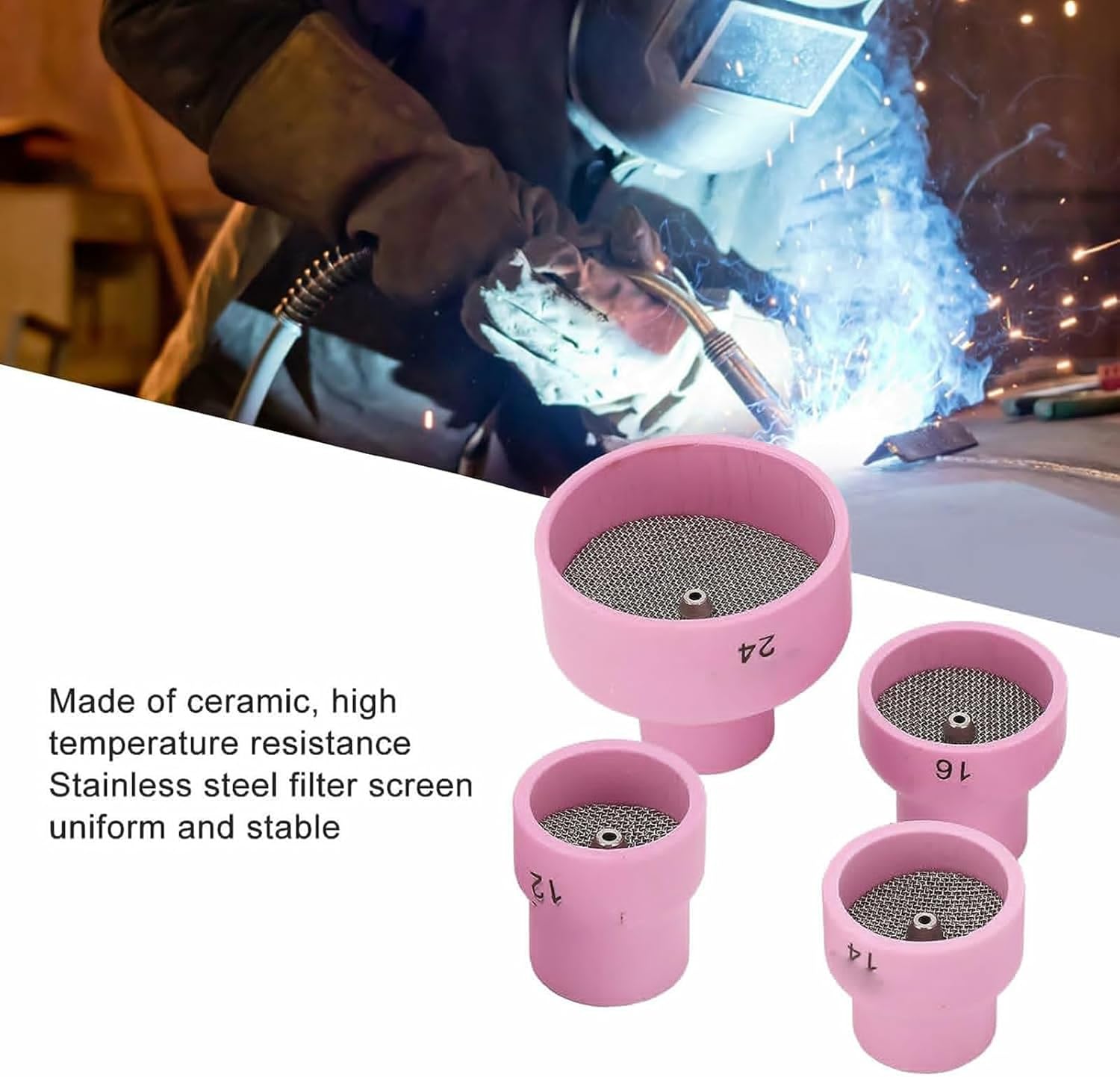 Pack Of 4 Welding Tools TIG Welding Machine Accessories For WP9 20 25 17 18 26 Torch Welding Cups Ceramic Nozzles Stainless Steel Filter Welding Supplies Welding Nozzle