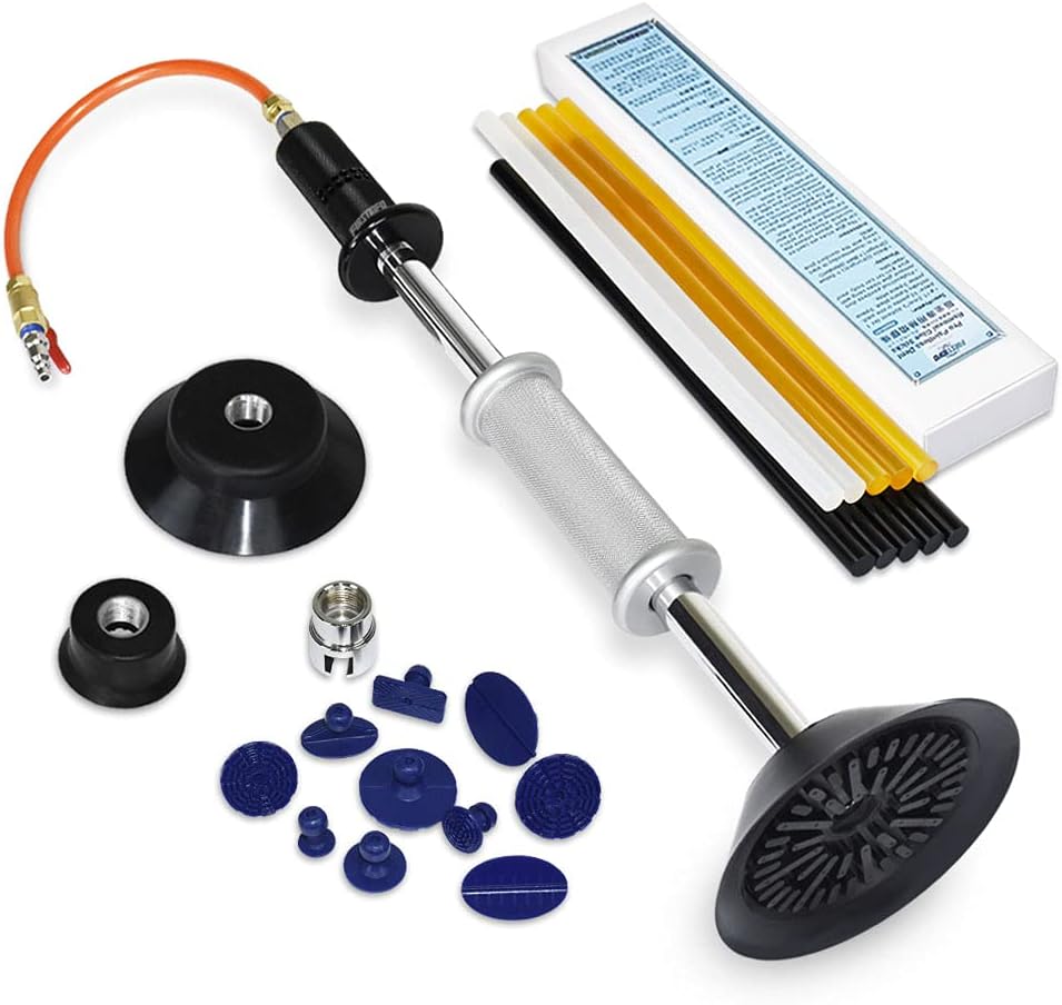FIRSTINFO Pneumatic Auto Body Dent Puller/Air Suction Vacuum Slide Hammer Paintless Dent Repair Remover with 10 pcs Glue Tabs & Hot Glue Kit