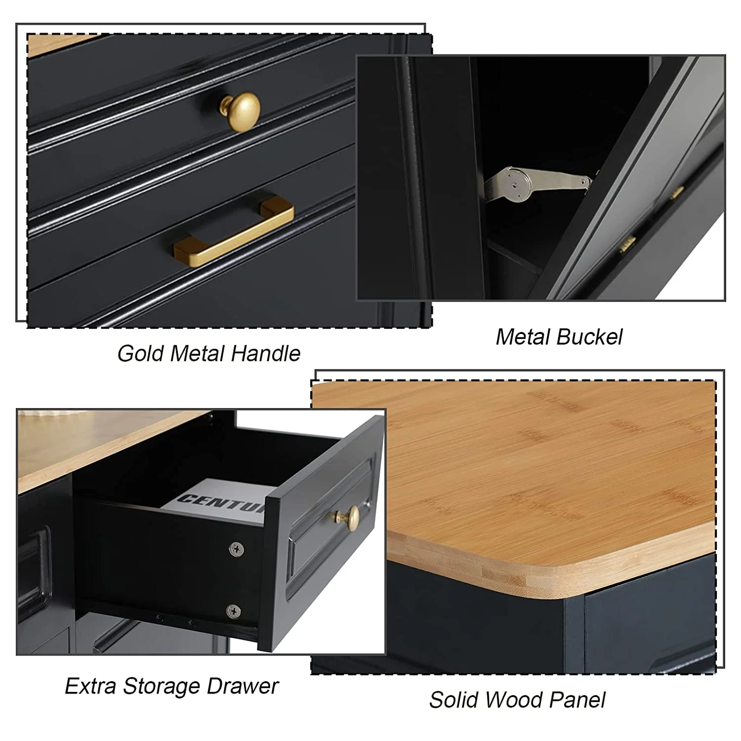 GEROBOOM Double Kitchen Trash Cabinets Two Tilt Out Trash Cabinets with Solid Hideaway Drawers Free Standing Wooden Kitchen  Recycling Cabinet  Holder (Black)