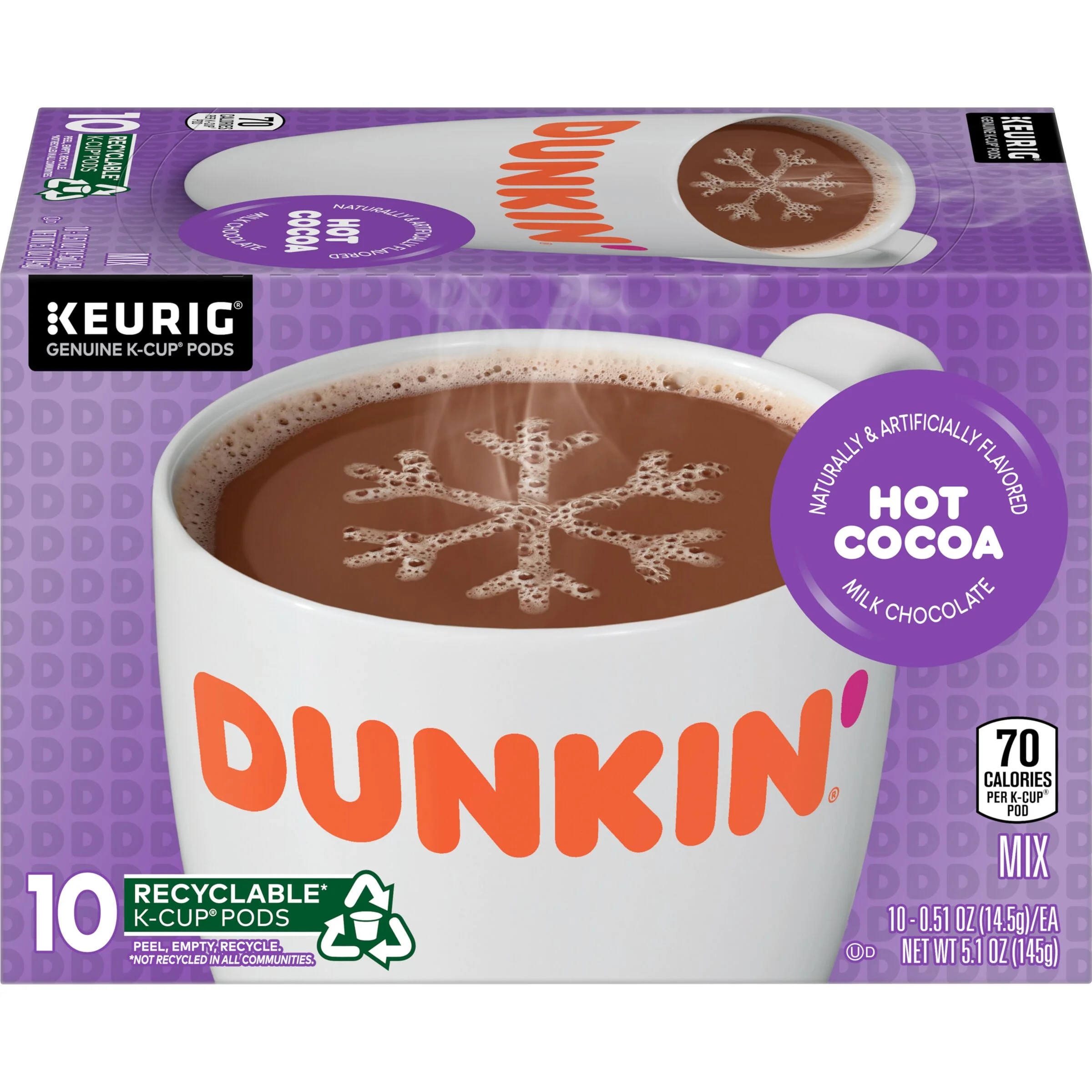 Dunkin' Milk Chocolate Hot Cocoa, 60 Keurig K-Cup Pods