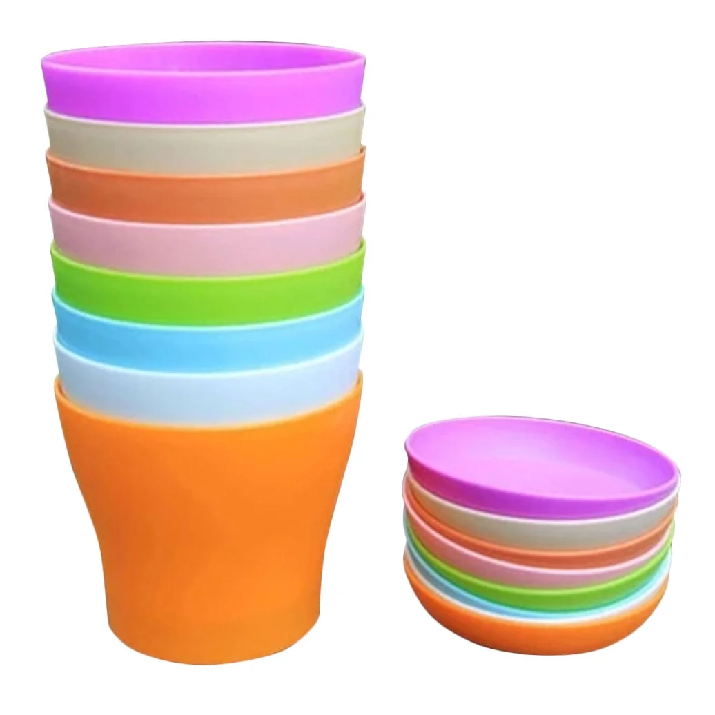 8pcs Plastic Flower Pot Flower Holder Flower Bonsai Pot Round Flower Pot with Tray