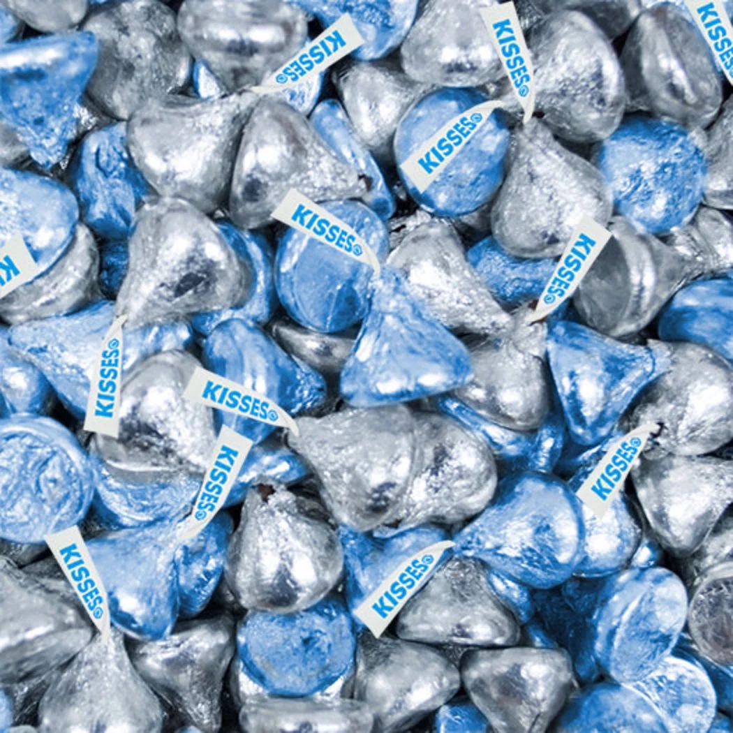 2 lb Light Blue & Silver Hershey's Kisses Candy (Approx. 200 pcs)