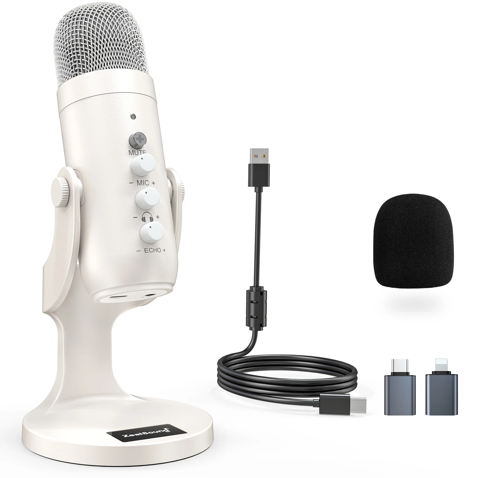 ZealSound USB Microphone,Quick Mute Noise Cancel for Phone Computer PC PS5,Gaming Microphone for Streaming Vocal Recording ASMR Podcast Video K66 White - Radiant Selections