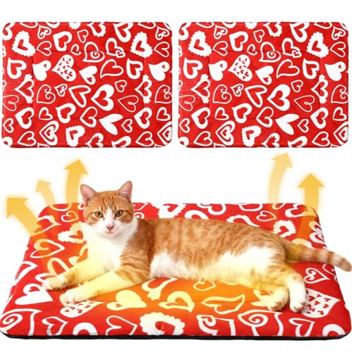 2 Pack Christmas Self Warming Cat Bed Green Xmas Tree Reflects Body Heat Self Heating Bed Machine Washable Thermal Pet Mat with Non Slip Bottom 18 x 24 Inch for Winter Indoor Kitten Dog Crate