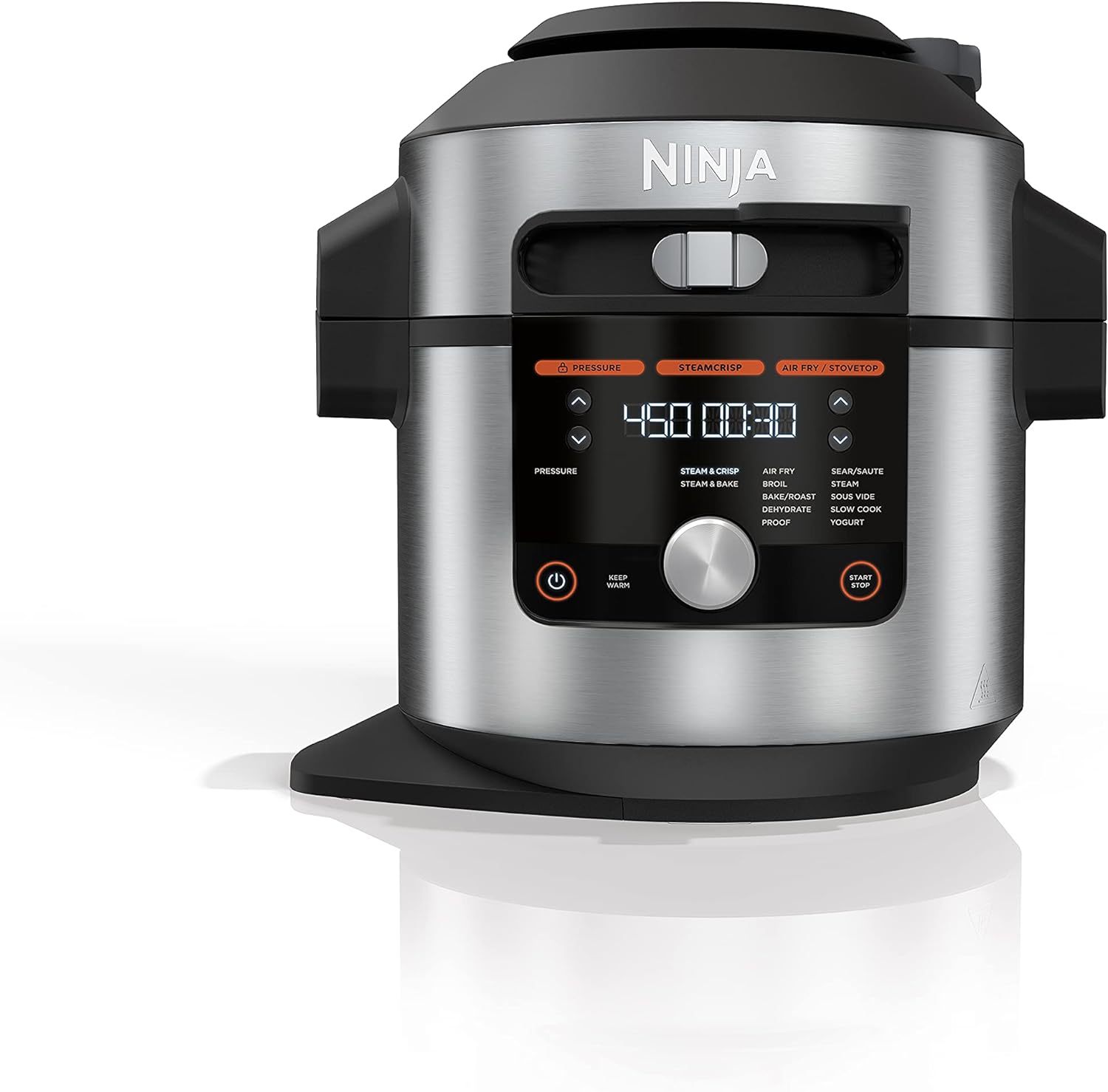 Ninja OL701 Foodi 14-in-1 SMART XL 8 Qt. Pressure Cooker Steam Fryer with SmartLid & Thermometer + Auto-Steam Release, that Air Fries, Proofs & More, 3-Layer Capacity, 5 Qt. Crisp Basket, Silver/Black