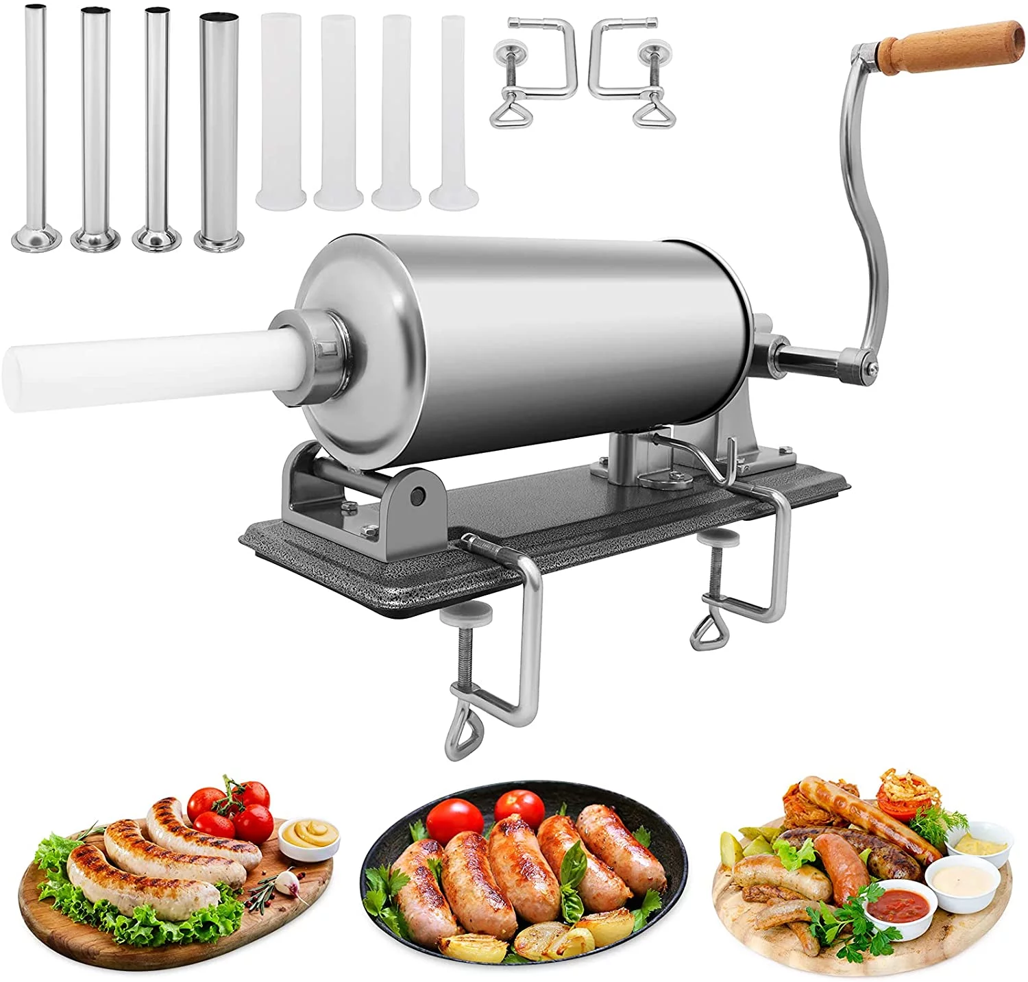 Sausage Stuffer, 6.5LBS Stainless Steel Sausage Maker Packed with 8 Tubes, Commercial and Household Use (6.5LBS/3L)