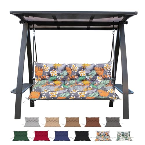 Porch Swing Cushion with Backrest,Waterproof Bench Cushion for Outdoor Furniture,2-3 Seater Replacement Thickened swing cushion with Ties,Patio,Outdoor,Backyard and Garden (Light Coffee,47x40