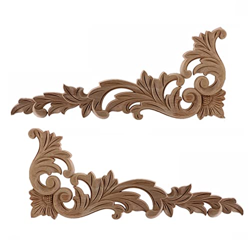 Unique Natural Floral Wood Carved Wooden Figurines Crafts Corner Appliques Frame Wall Door Furniture Wood Carving Decorative 10cmX55cm