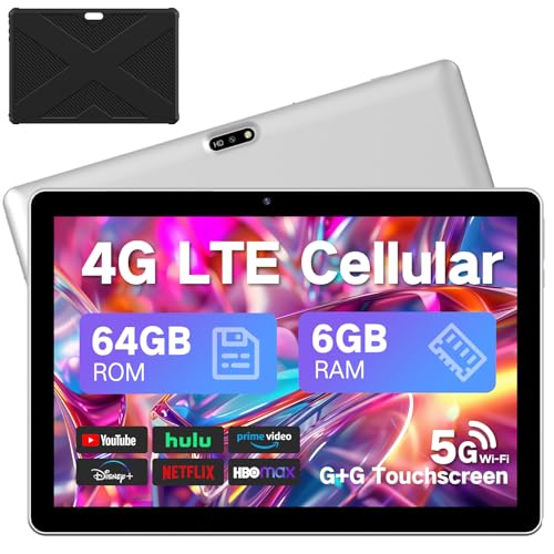 Tablet 10.1 inch Android Tablets, 2025 Cellular Tablets with SIM Card Slot, 4G LTE Tablet & Phone(Makes Calls), 64GB Storage (Expand to 1TB), Dual Cameras 8H Battery 5G WiFi with Case