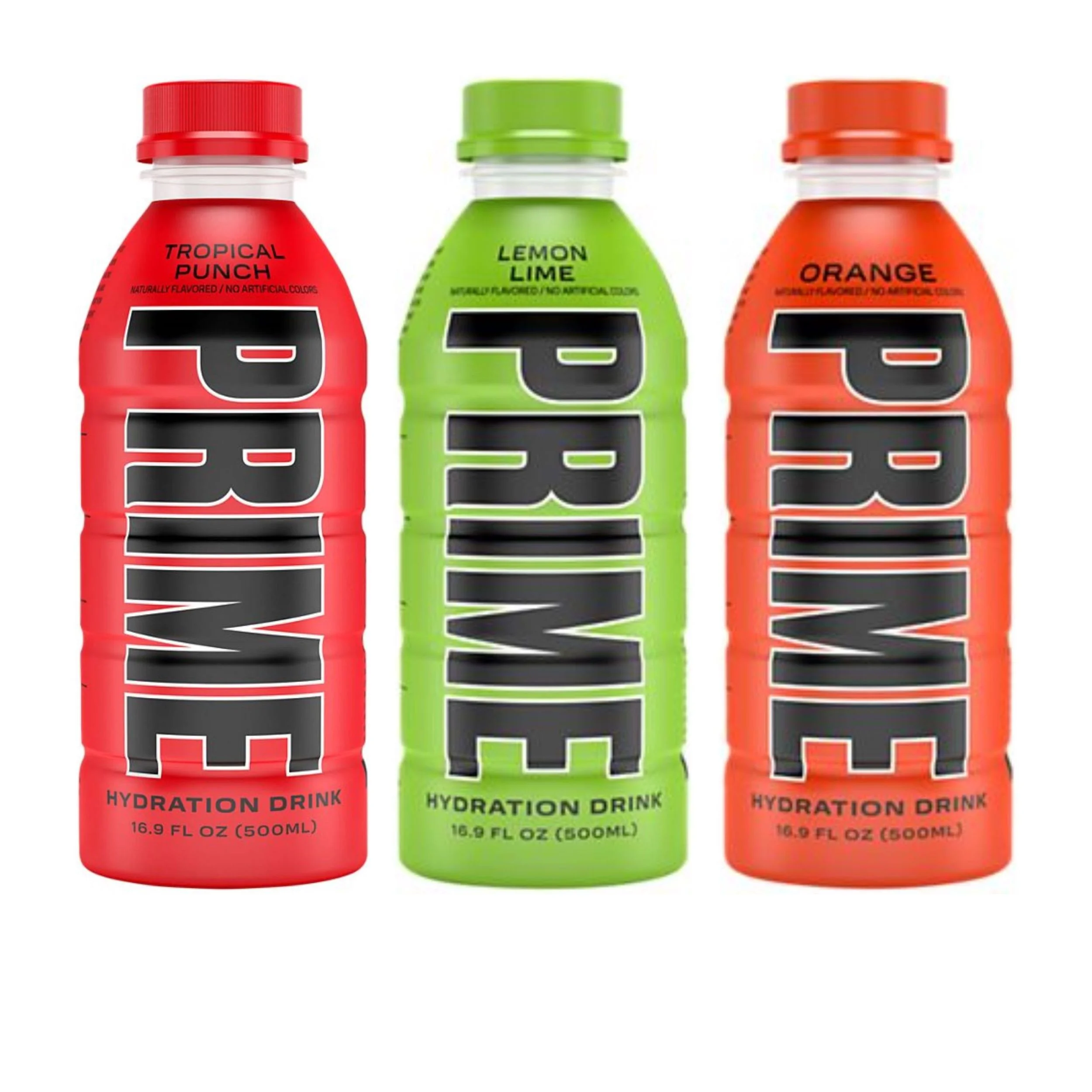 Prime Hydration Drink Variety Pack (16.9oz 6pk) Tropical Punch, Lemon Lime, Orange