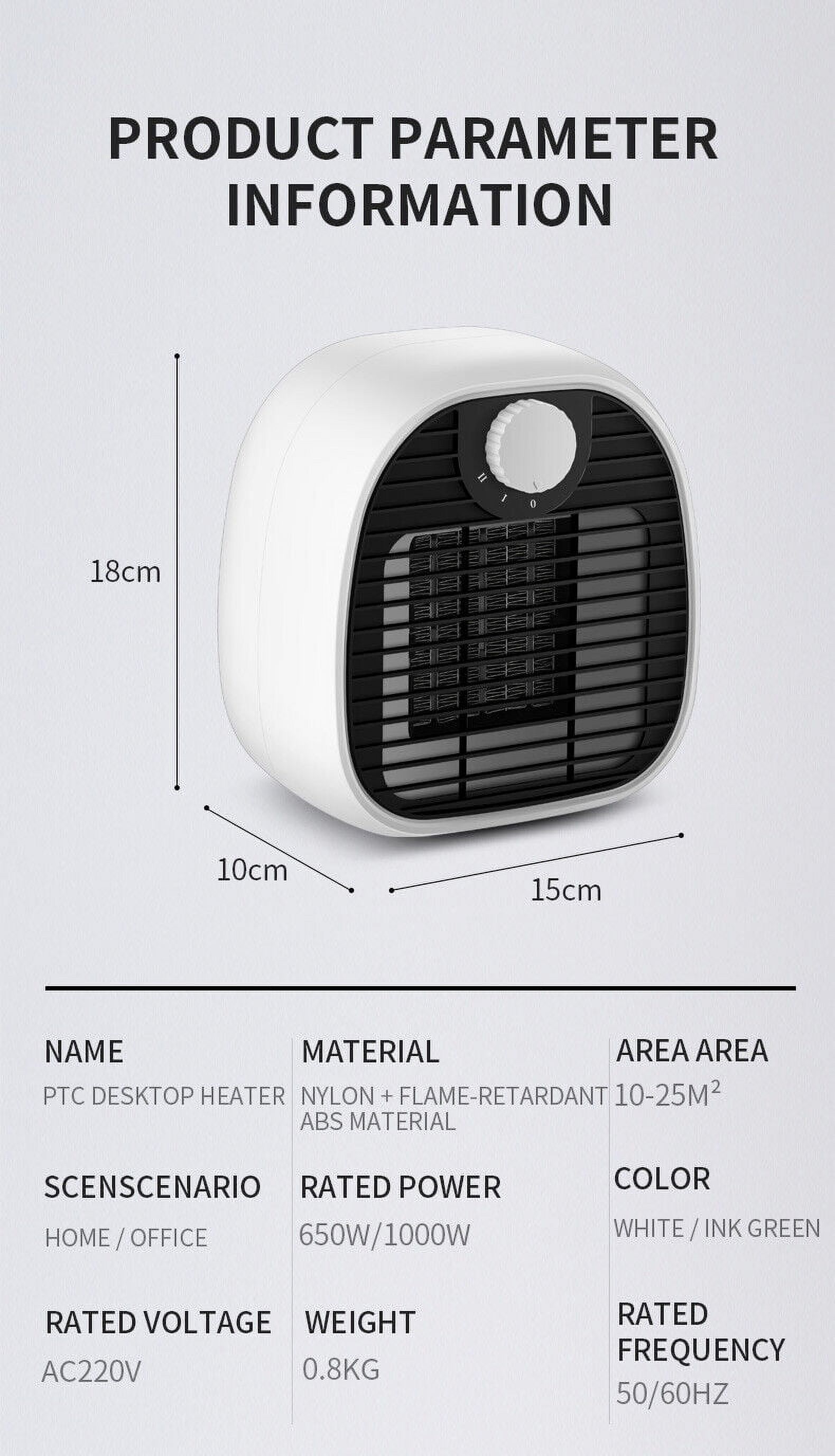 G·PEH Ceramic Electric Heater Fast Heating Mini Fan 1000W PTC Element Adjustable Thermostat Energy Saving Room Heating White Color
