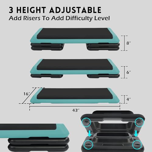 Step Aerobic Platform, Exercise Step with 5 levels Adjustable Height, 4 Stackable Risers, Fitness Training Workout Stepper for Home Gym, Cardio Strength, Multiple Options