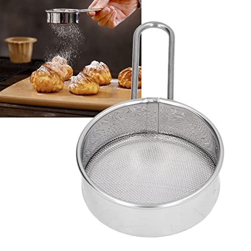 Stainless Steel Flour Sifter with Handle, Stainless Steel Round Sifter for Baking, Flour Sieve, Durable Powder Sieve Fine Mesh Handheld Filter Spoon Baking Cooking Tools for Kitchen
