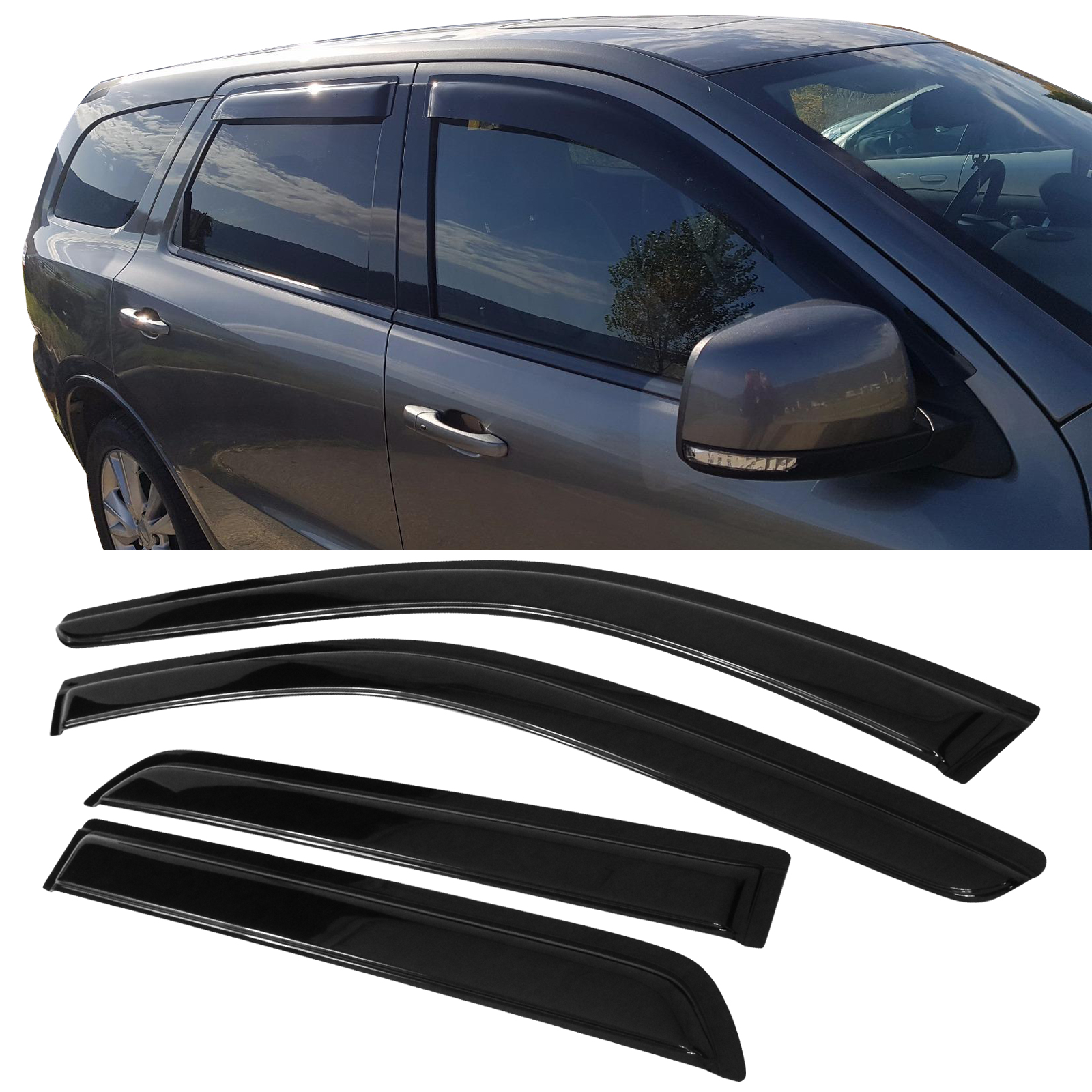 Ikon Motorsports Compatible with 11-24 Dodge Durango Acrylic Window Visors Vent Deflector Rain Guard 4Pc Set Outside Mount 2011 2012 2013 2014 2015 2016 2017 2018