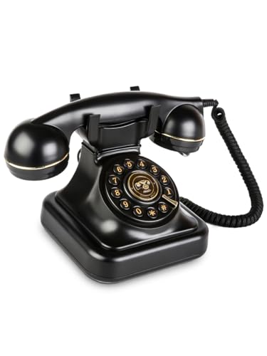 Rotary Design Retro Landline Telephone Classic Old Fashioned Corded Desk Phone, DesktopTelephone for Home Office Cafe Bar Decoration (Black)