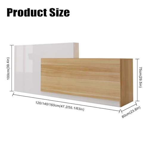 Reception Counter Desk Modern Retail Counter L-shaped Reception Desk with Counter and Lockable Drawer Modern Office Receptionist Desk for Spa, Shop, Office(Wood Grain-Right,160x60x100cm)